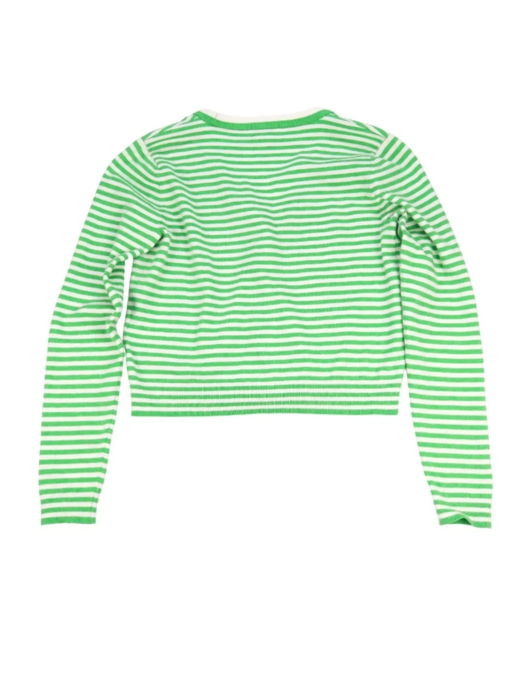 ON 34th Green White Stripe Cardigan Small Soft Cropped Sweater